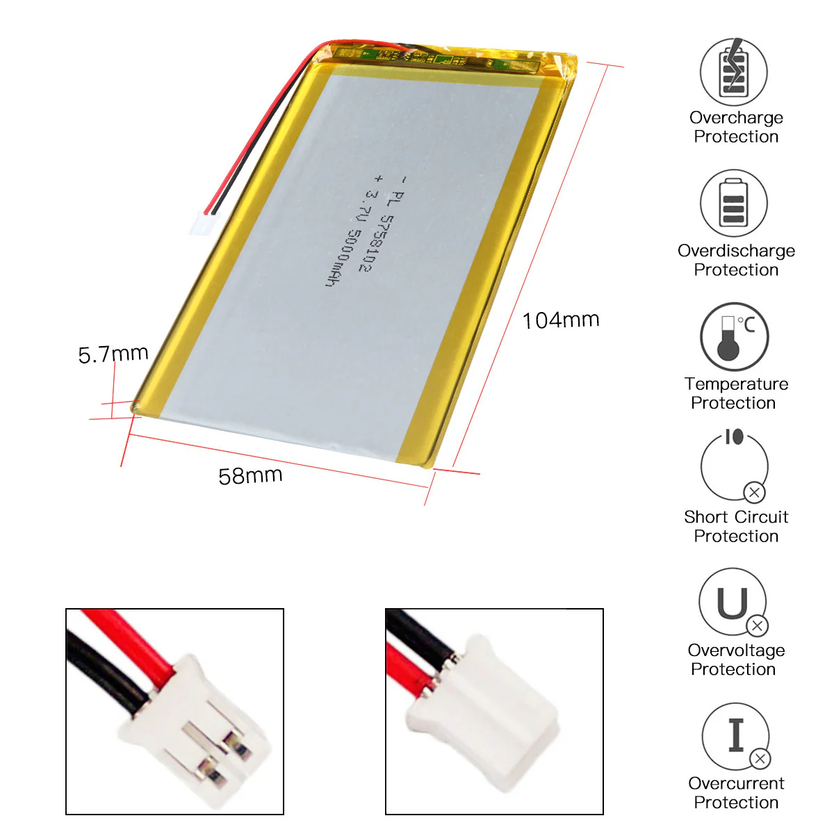 YDL 3.7V 5000mAh 5758102 Rechargeable Lithium Polymer Battery - Image 3