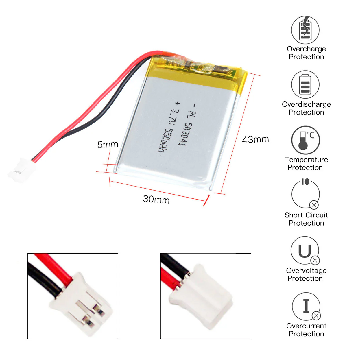 YDL 3.7V 550mAh 503041 Rechargeable Lithium Polymer Battery Length 43mm - Image 3