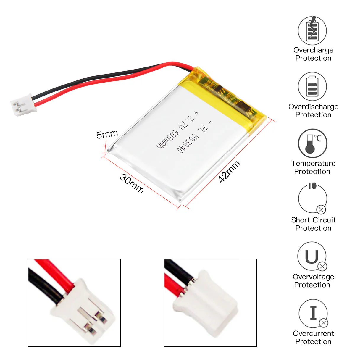 3.7V 600mAh 503040 Rechargeable Lithium Polymer Battery - Image 3