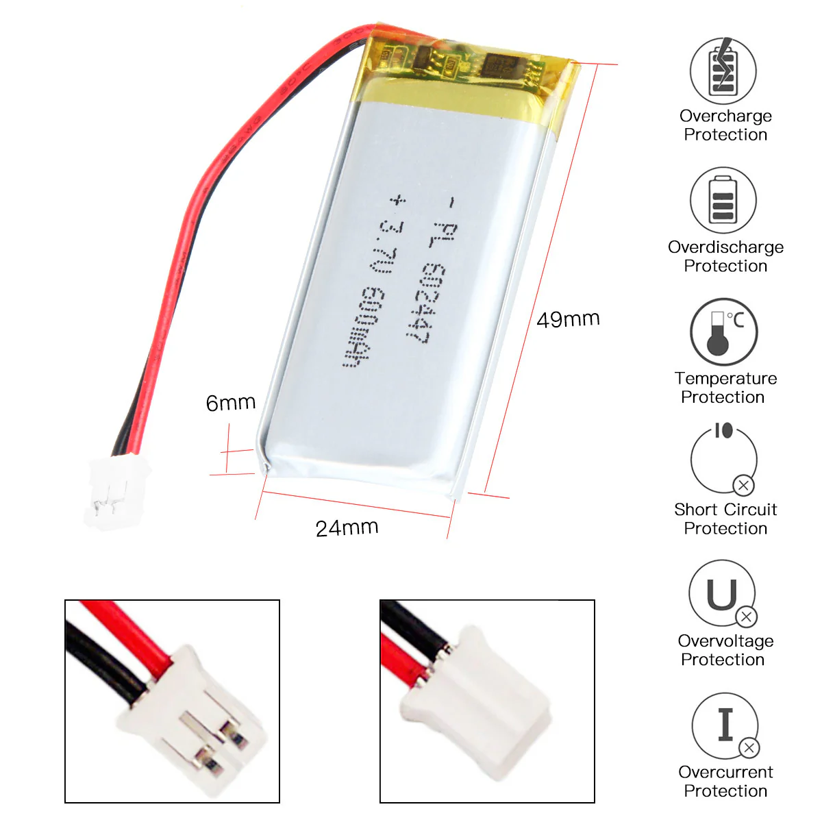 YDL 3.7V 600mAh 602447 Rechargeable Lithium Polymer Battery - Image 3