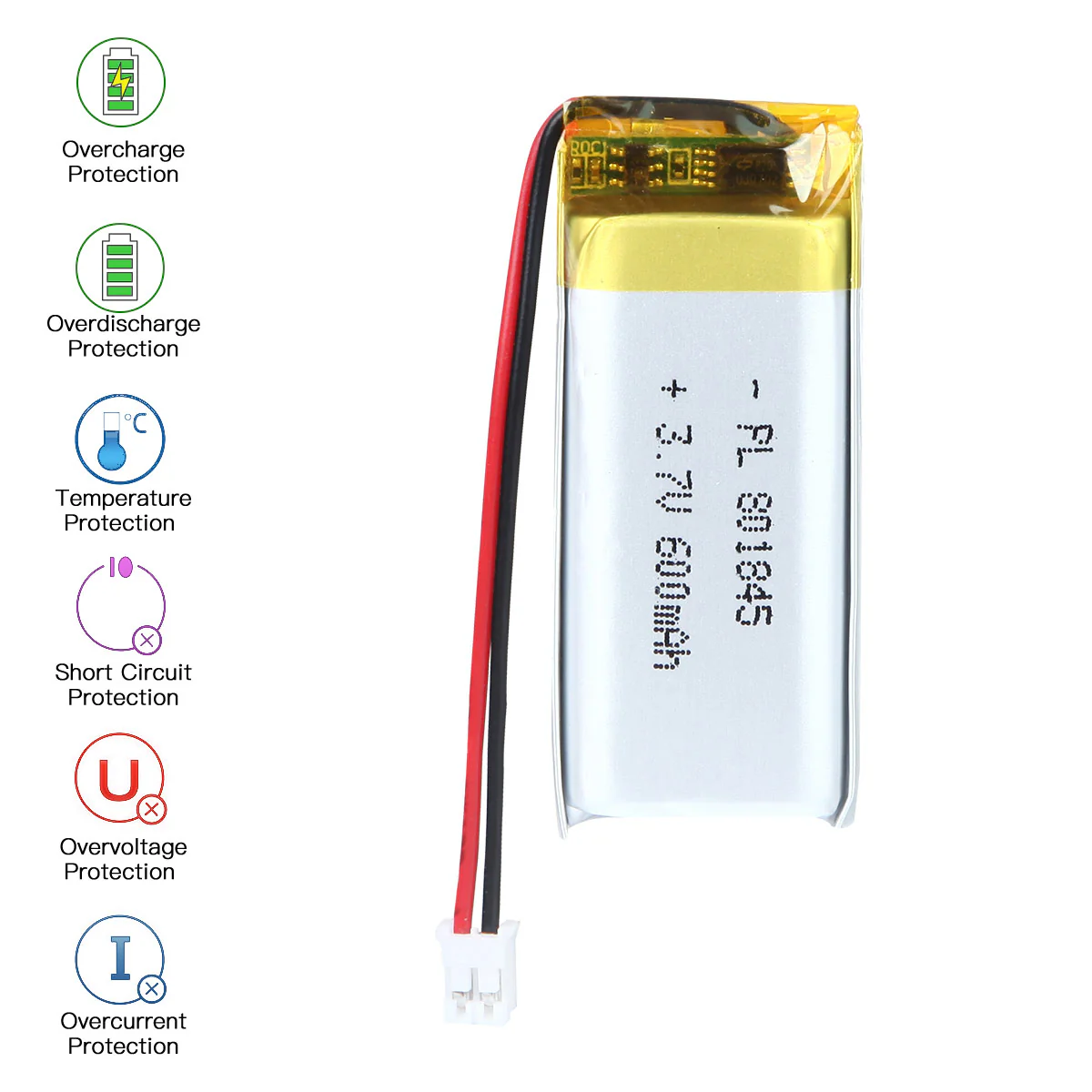 YDL 3.7V 600mAh 801845 Rechargeable Lithium Polymer Battery - Image 5