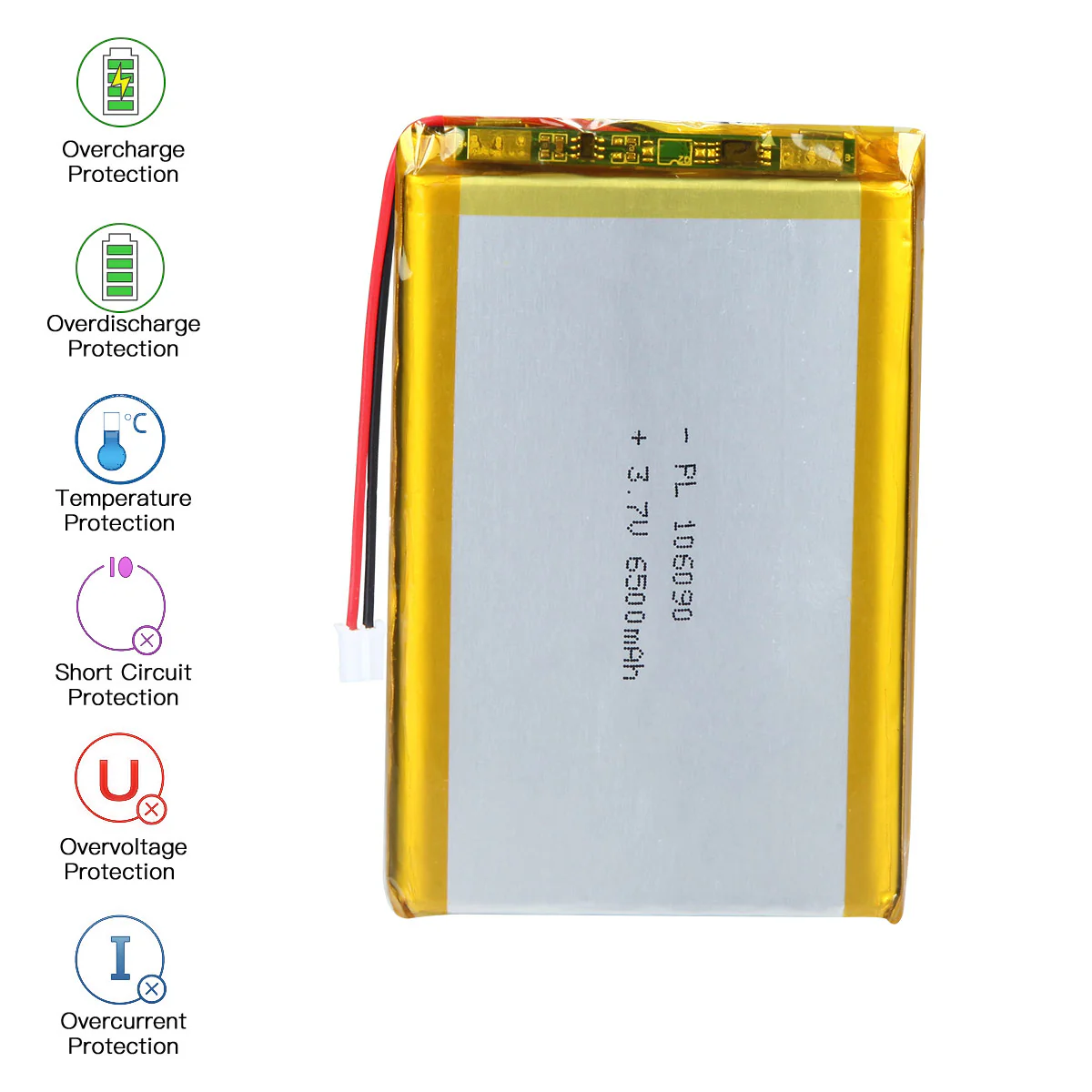 YDL 3.7V 6500mAh 106090 Rechargeable Lithium Polymer Battery Length 92mm - Image 5
