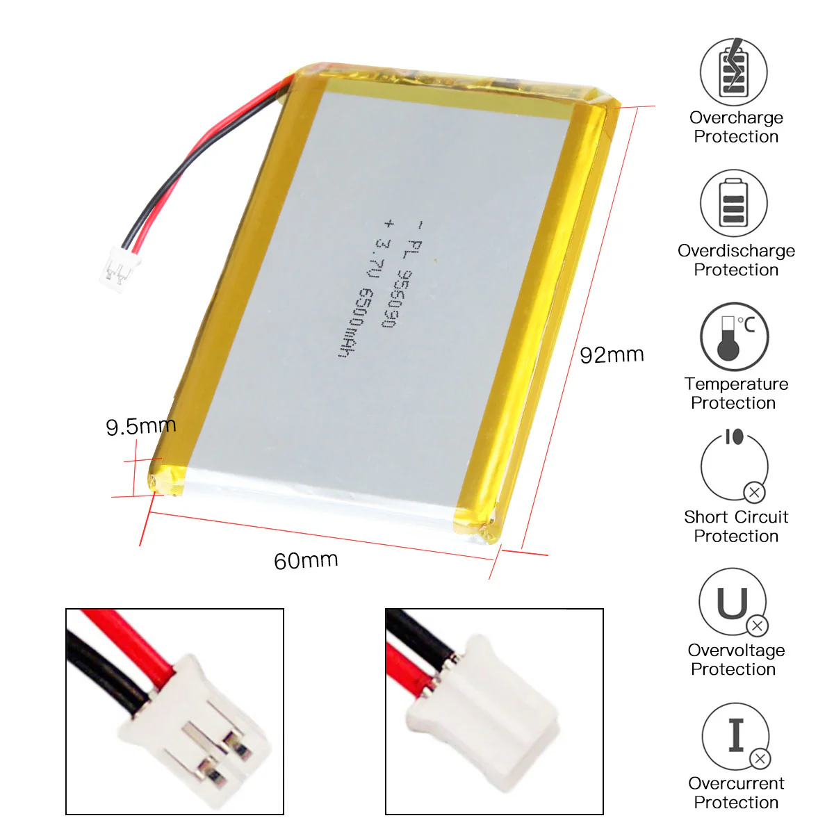 YDL 3.7V 6500mAh 956090 Rechargeable Lithium Polymer Battery Length 92mm - Image 3