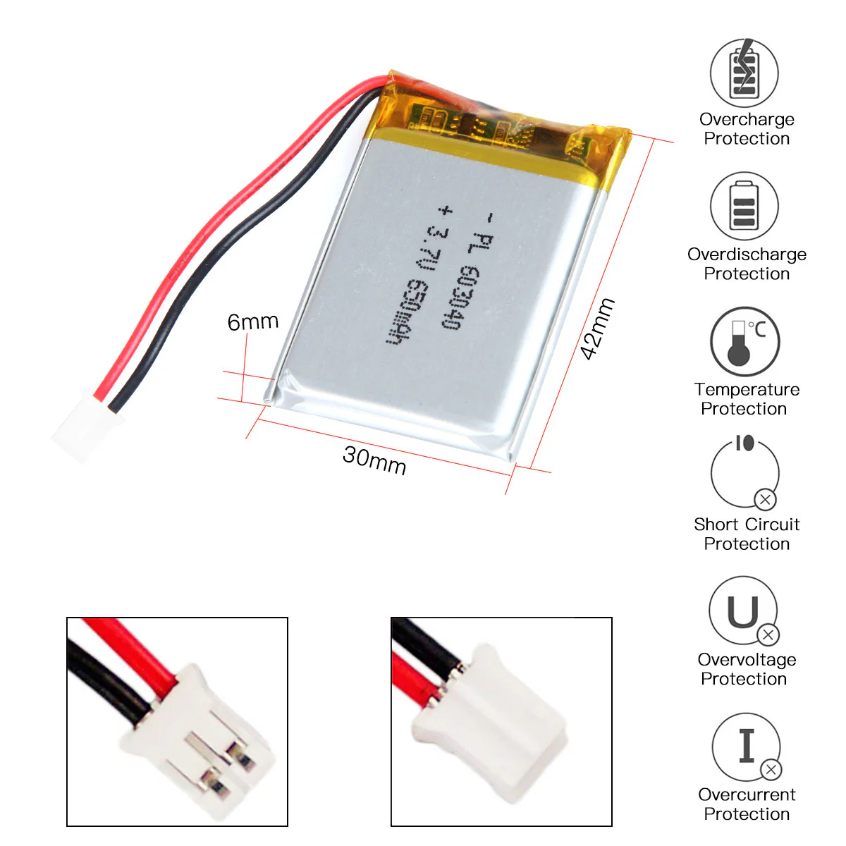 3.7V 650mAh 603040 Rechargeable Lithium Polymer Battery - Image 3
