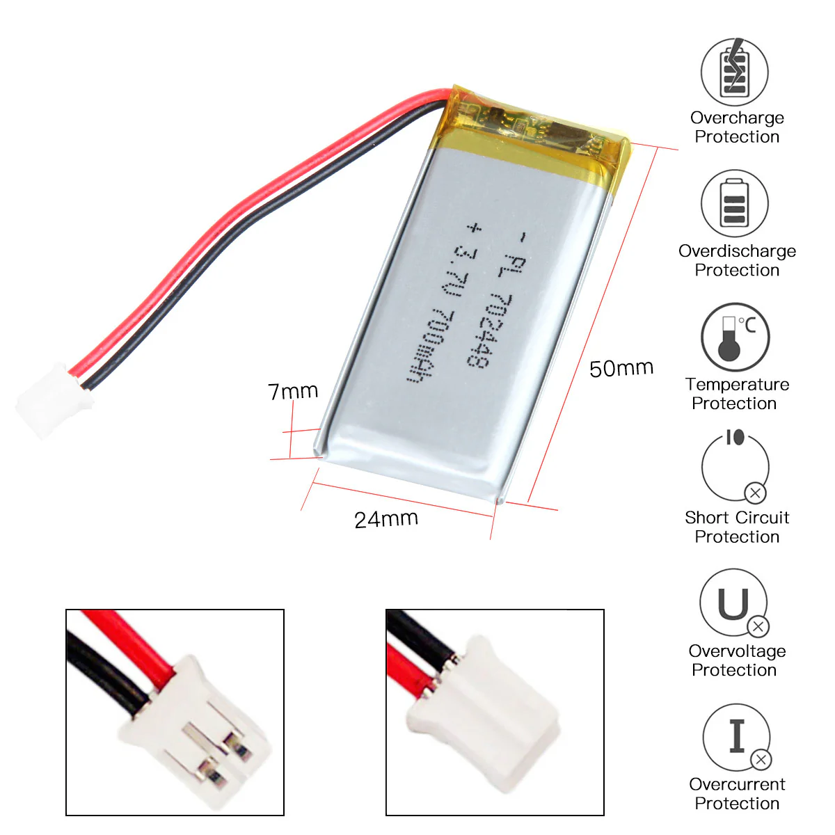 YDL 3.7V 700mAh 702448 Rechargeable Lithium Polymer Battery Length 50mm - Image 3