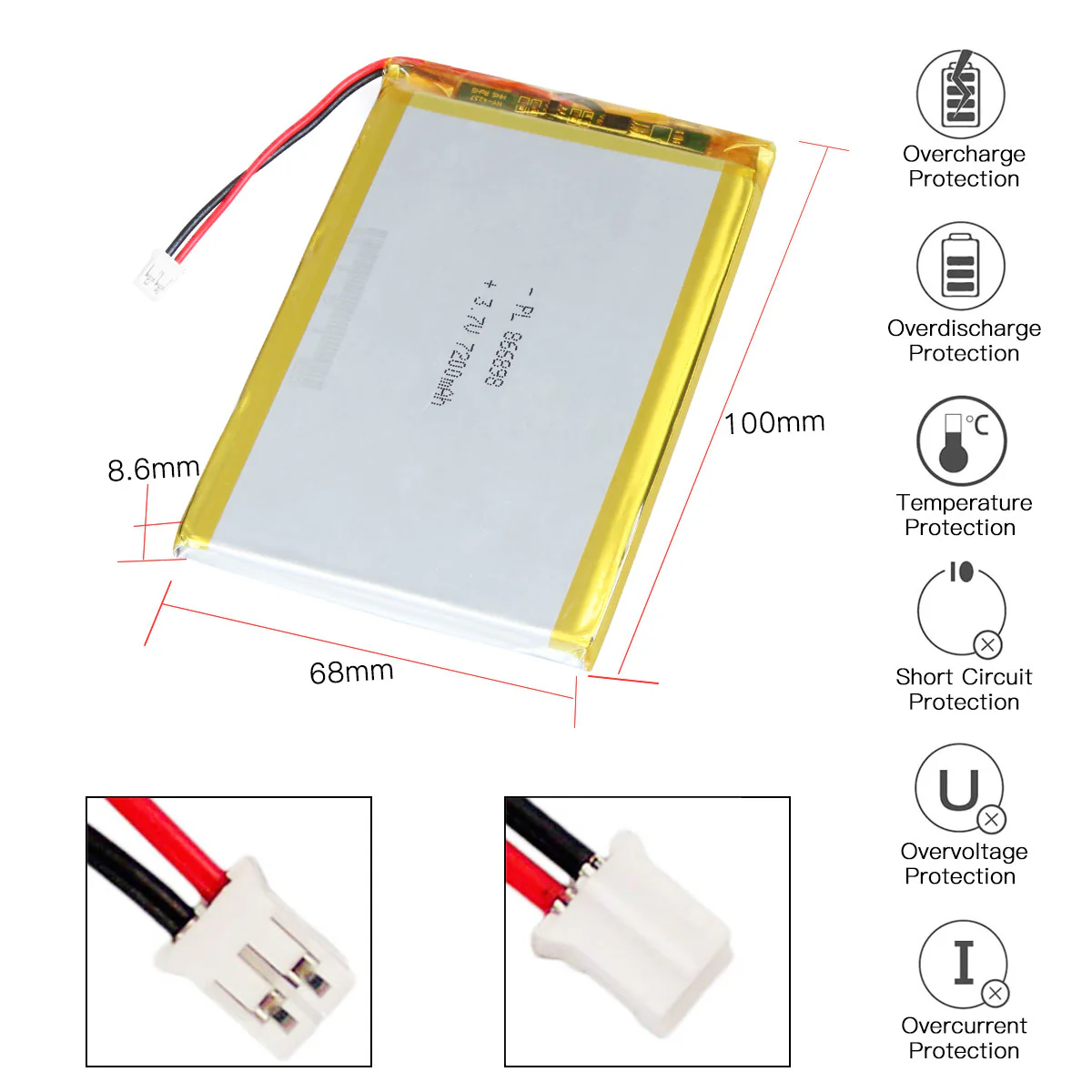 YDL 3.7V 7200mAh 866898 Rechargeable Lithium Polymer Battery - Image 3