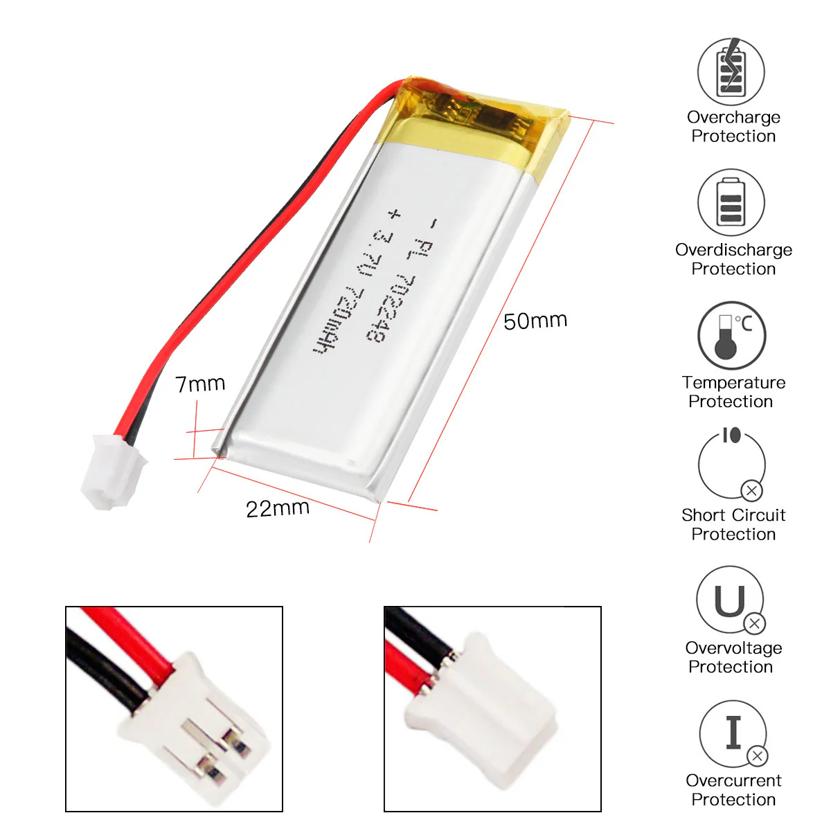 YDL 3.7V 720mAh 702248 Lithium Polymer Battery Pack - Image 3