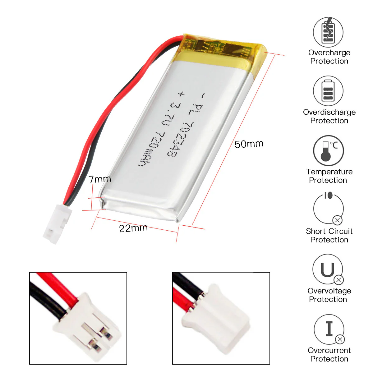 YDL 3.7V 720mAh 702348 Rechargeable Lithium Polymer  Battery - Image 3