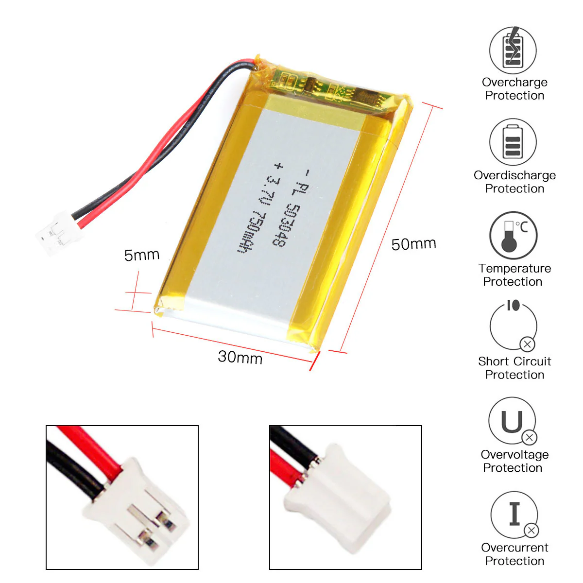 3.7V 750mAh 503048 Rechargeable Lithium  Polymer Battery - Image 3