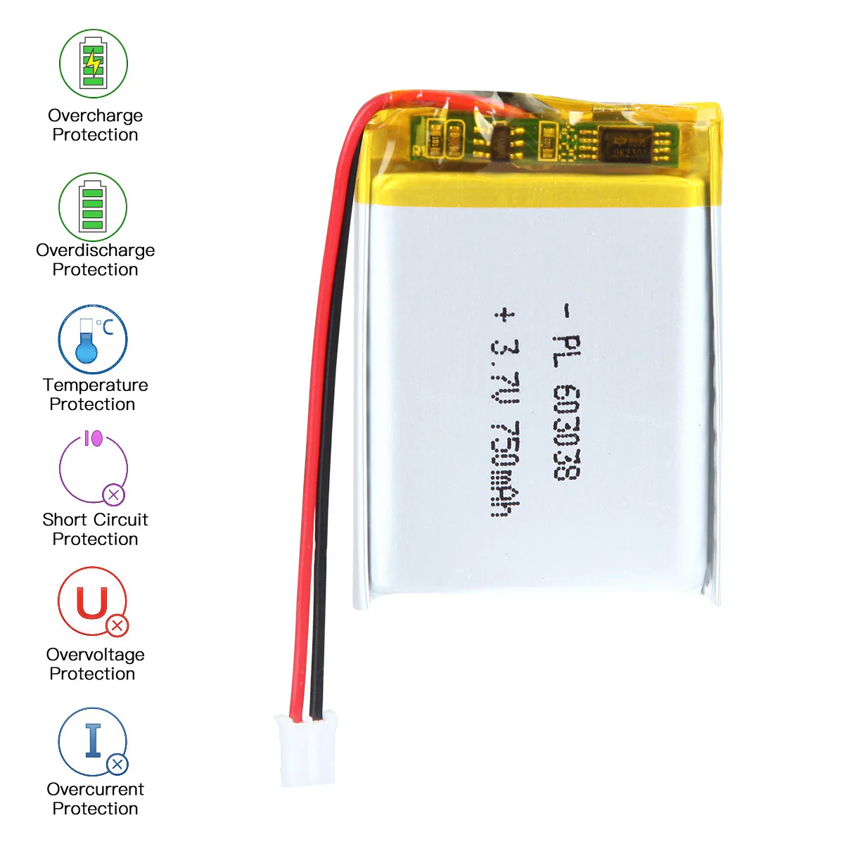 YDL 3.7V 750mAh 603038 Rechargeable Lithium Polymer Battery Length 40mm - Image 5