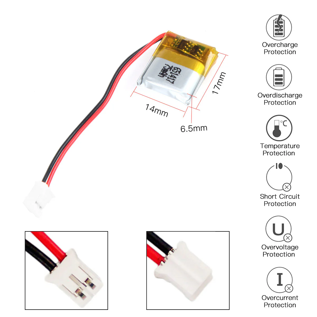YDL 3.7V 75mAh 651417 Rechargeable Lithium  Polymer Battery - Image 3