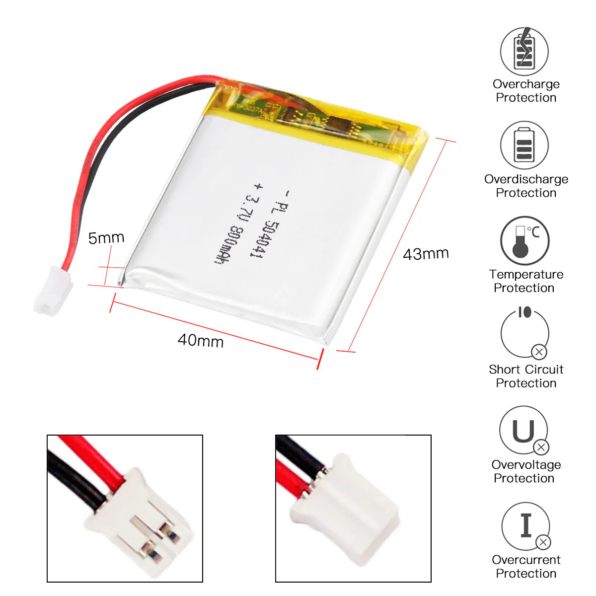 YDL 3.7V 800mAh 504041 Rechargeable Lithium Polymer Battery Length 43mm - Image 3