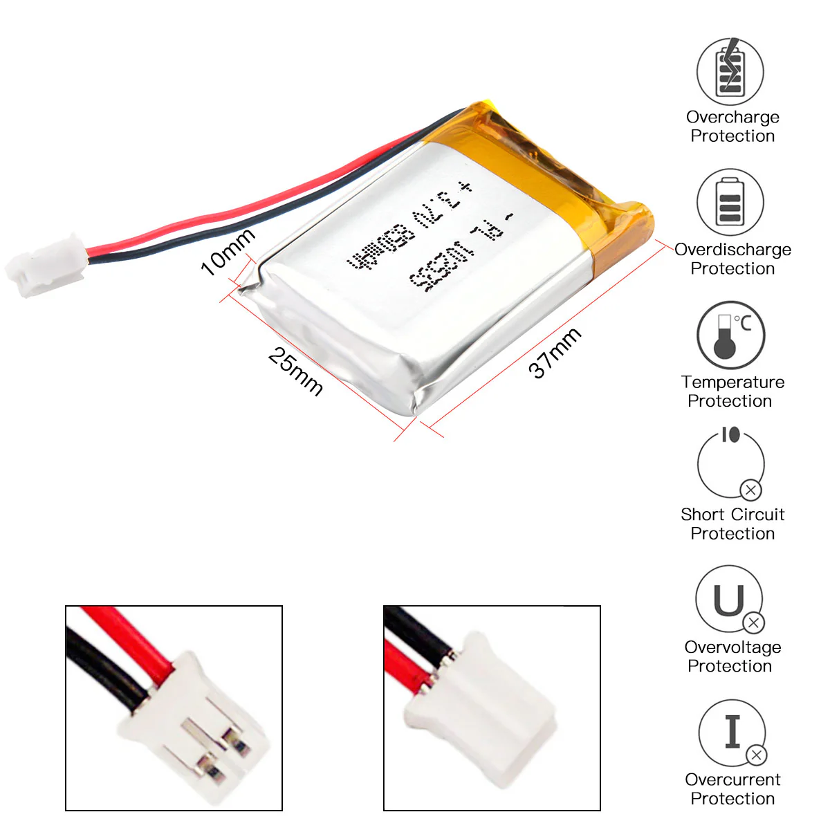 YDL 3.7V 850mAh 102535 Rechargeable Lithium Polymer Battery - Image 3