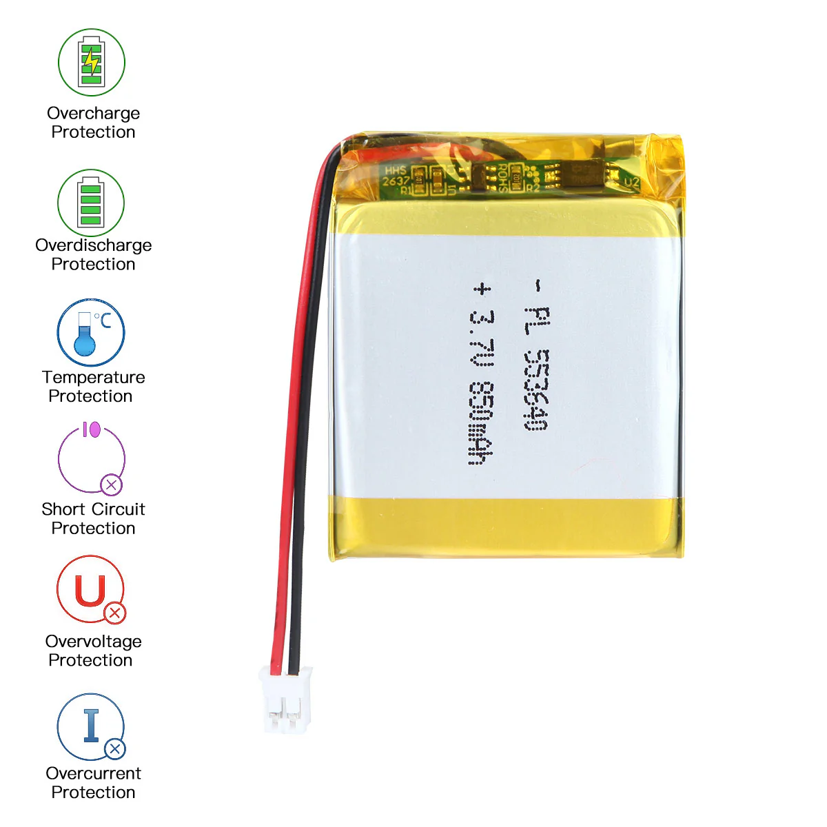 YDL 3.7V 850mAh 553640 Rechargeable Lipo Battery Length 42mm - Image 5