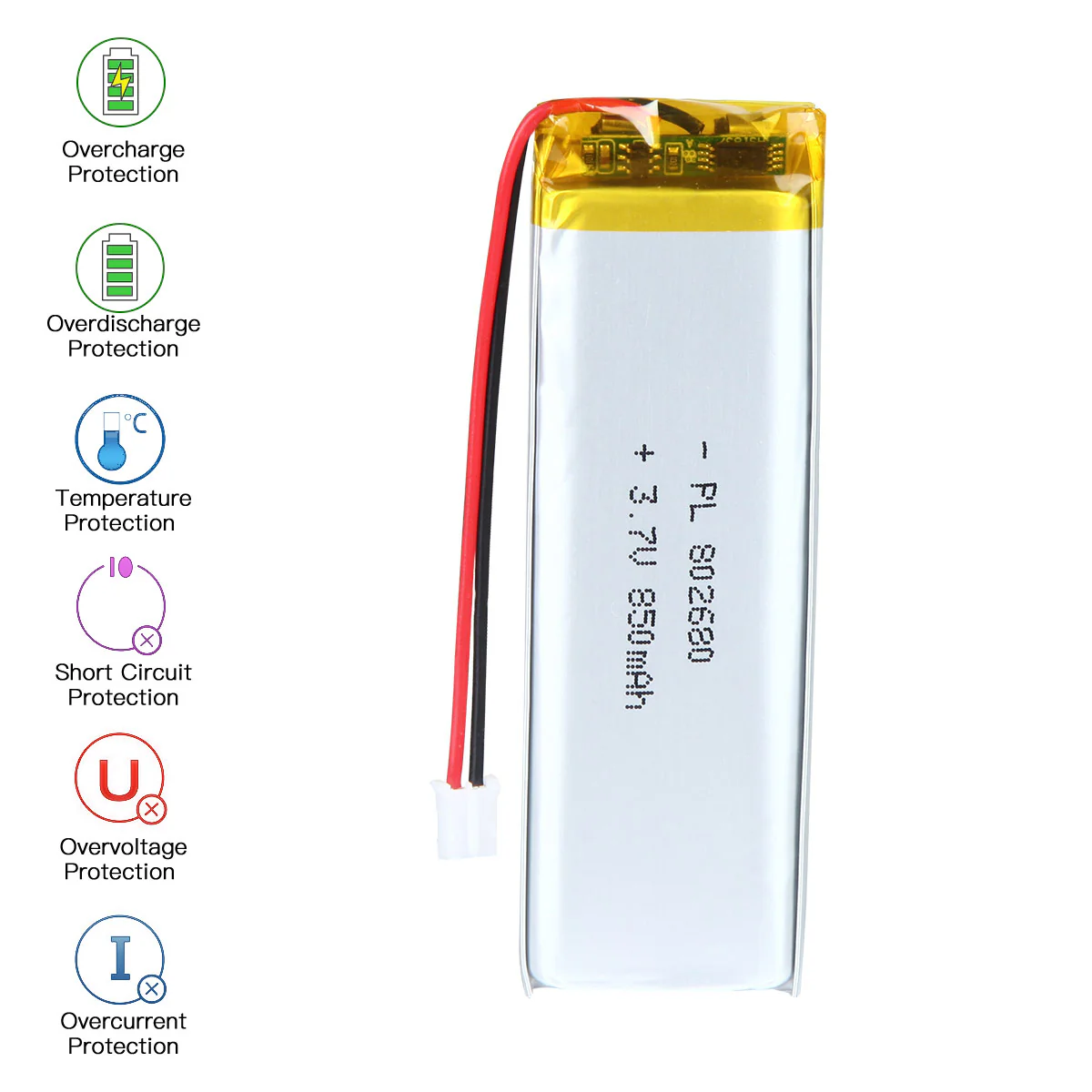 YDL 3.7V 850mAh 802680 Rechargeable Lithium Polymer Battery - Image 5