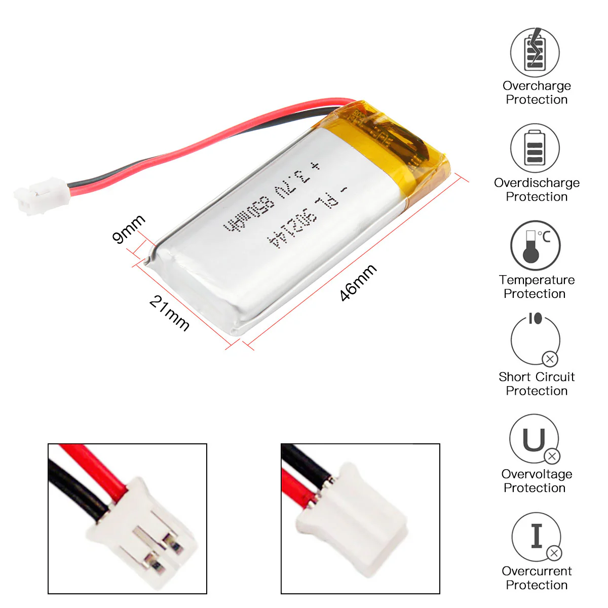 YDL 3.7V 850mAh 902144 Rechargeable Lithium  Polymer Battery - Image 2
