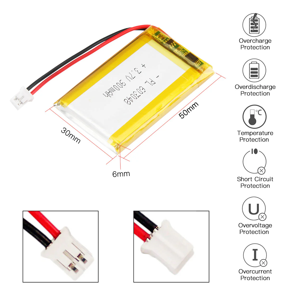 3.7V 900mAh 603048 Rechargeable Lithium  Polymer Battery - Image 3