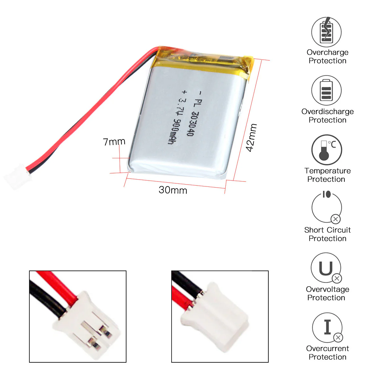 YDL 3.7V 900mAh 703040 Rechargeable Lithium Polymer Battery Length 42mm - Image 3