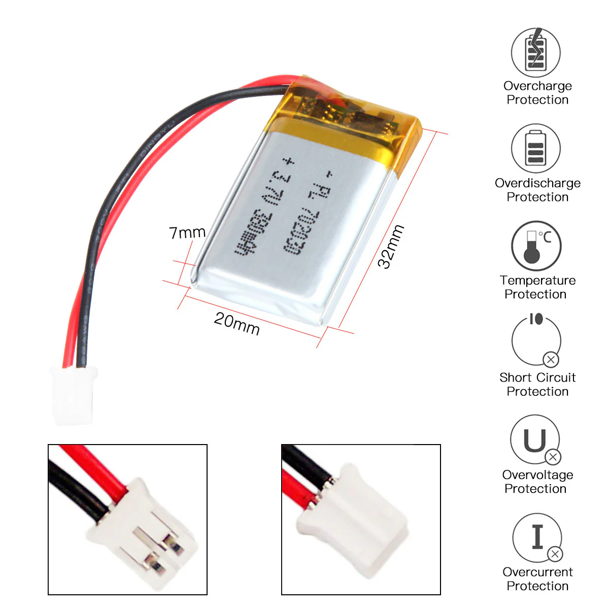 3.7V 380mAh 702030 Rechargeable Lithium Polymer Battery - Image 3