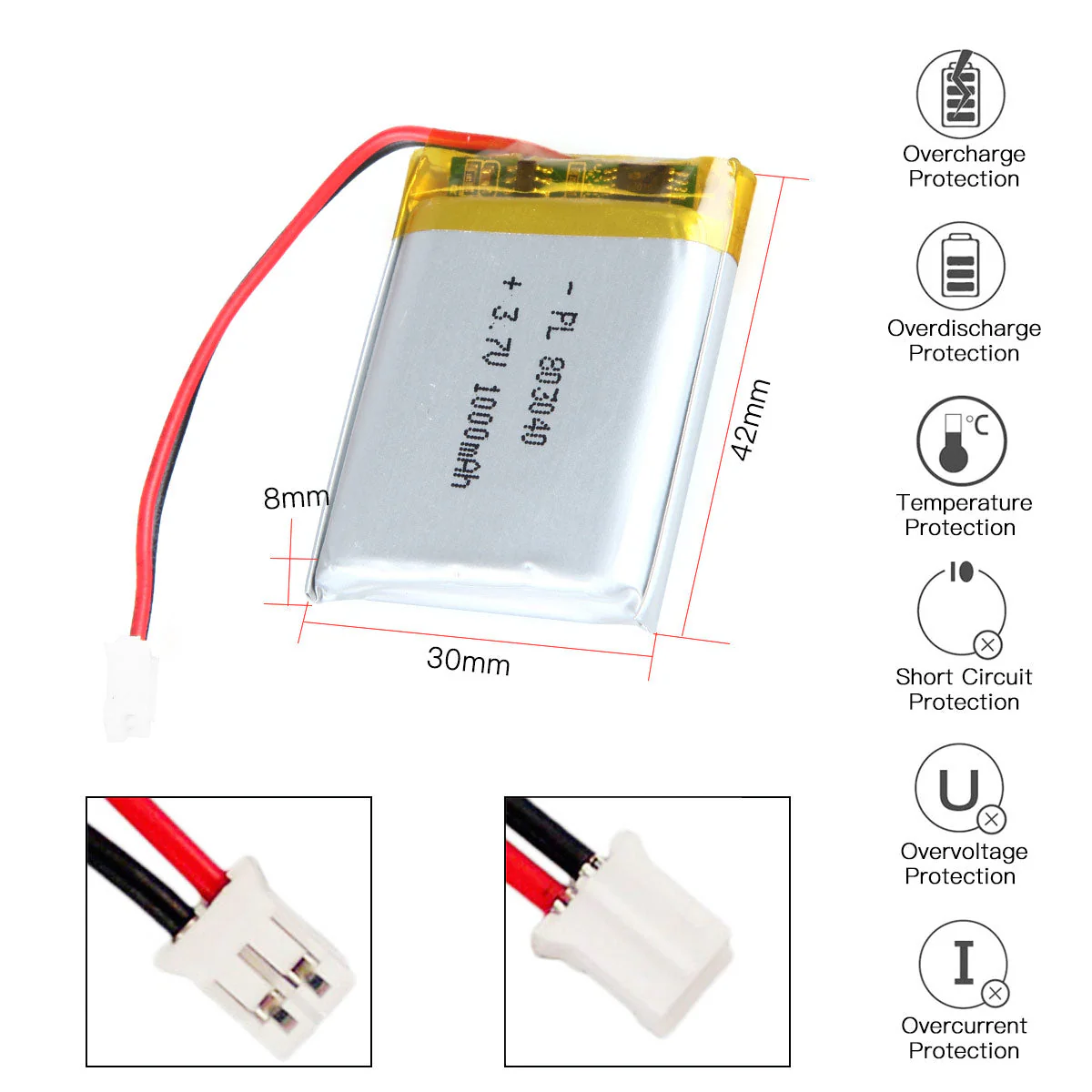 3.7V 1000mAh 803040 Lithium Polymer Battery - Image 3