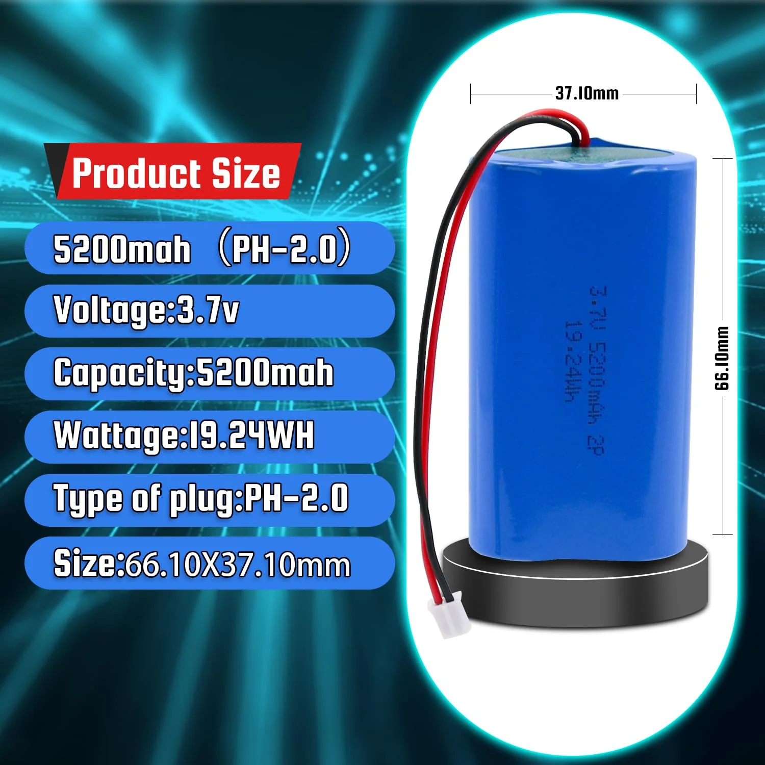YDL 3.7V 5200mAh Li-ion Rechargeable Batteries for Electronics, Toys, Lighting, Equipment - Image 2