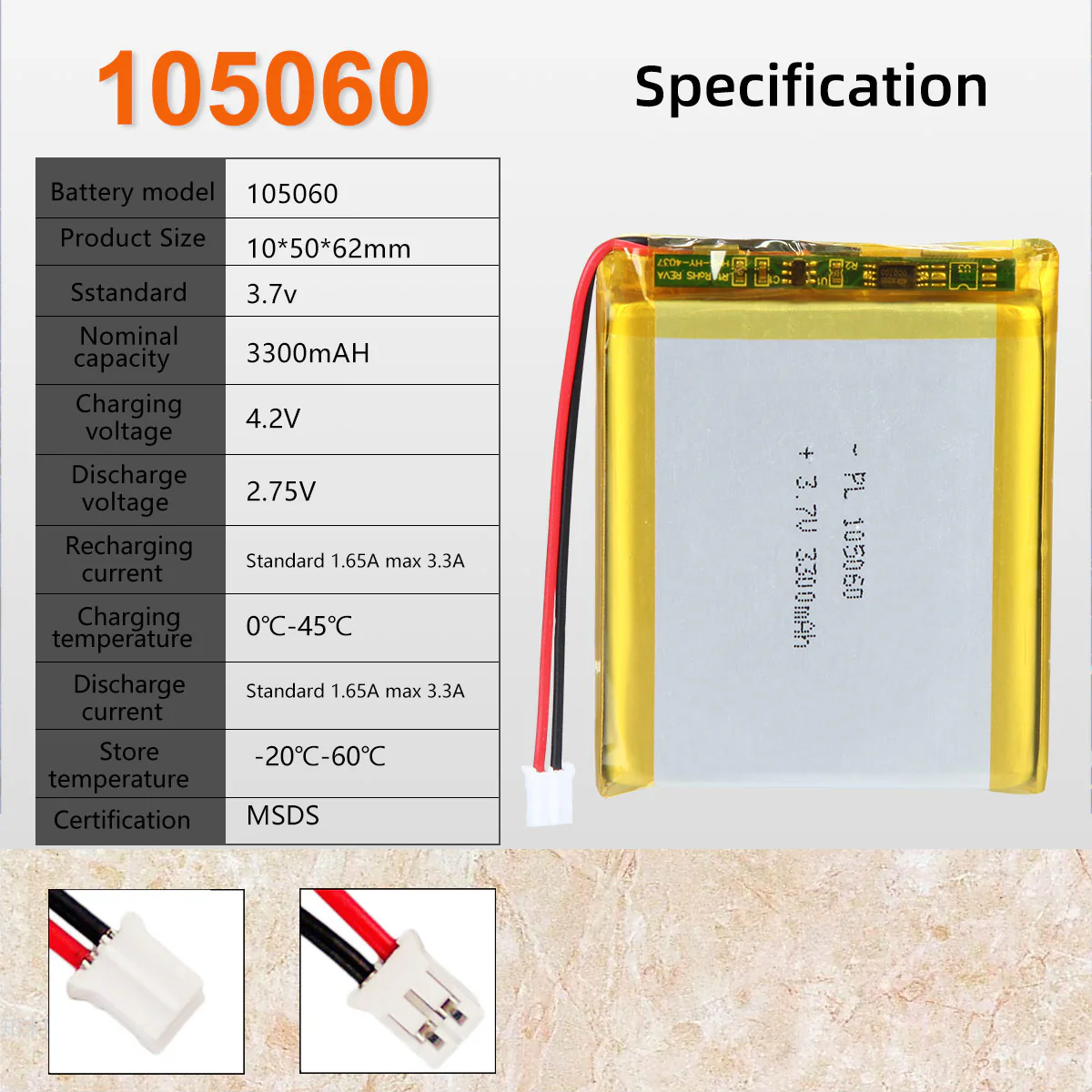 3.7V 3300mAh 105060 Rechargeable Lithium Polymer Battery - Image 6