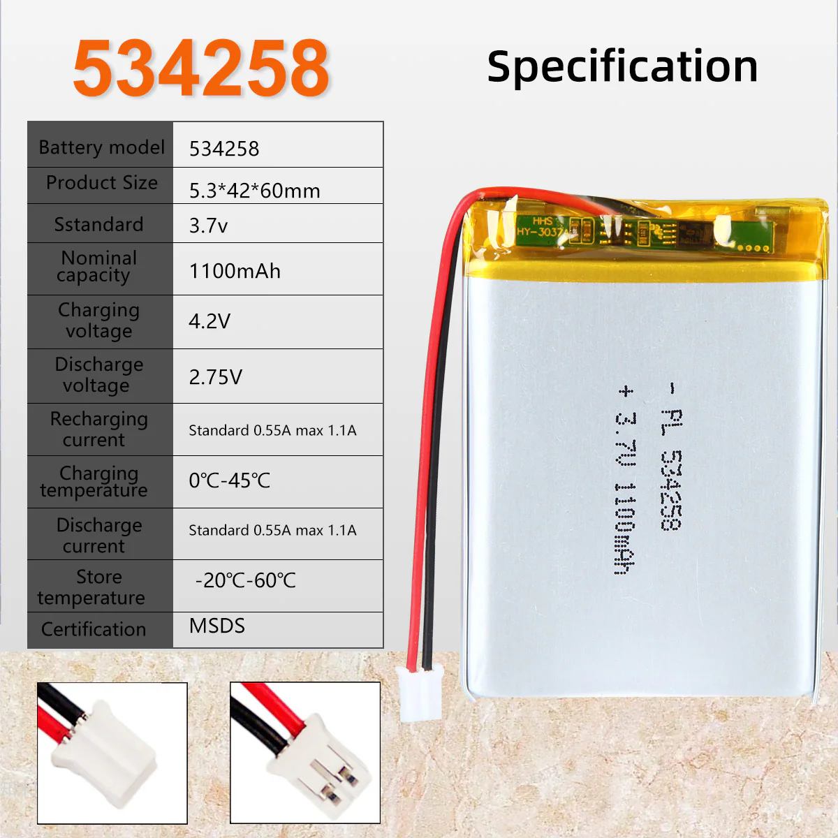 3.7V 1100mAh 534258 Rechargeable Lithium Polymer Battery - Image 6
