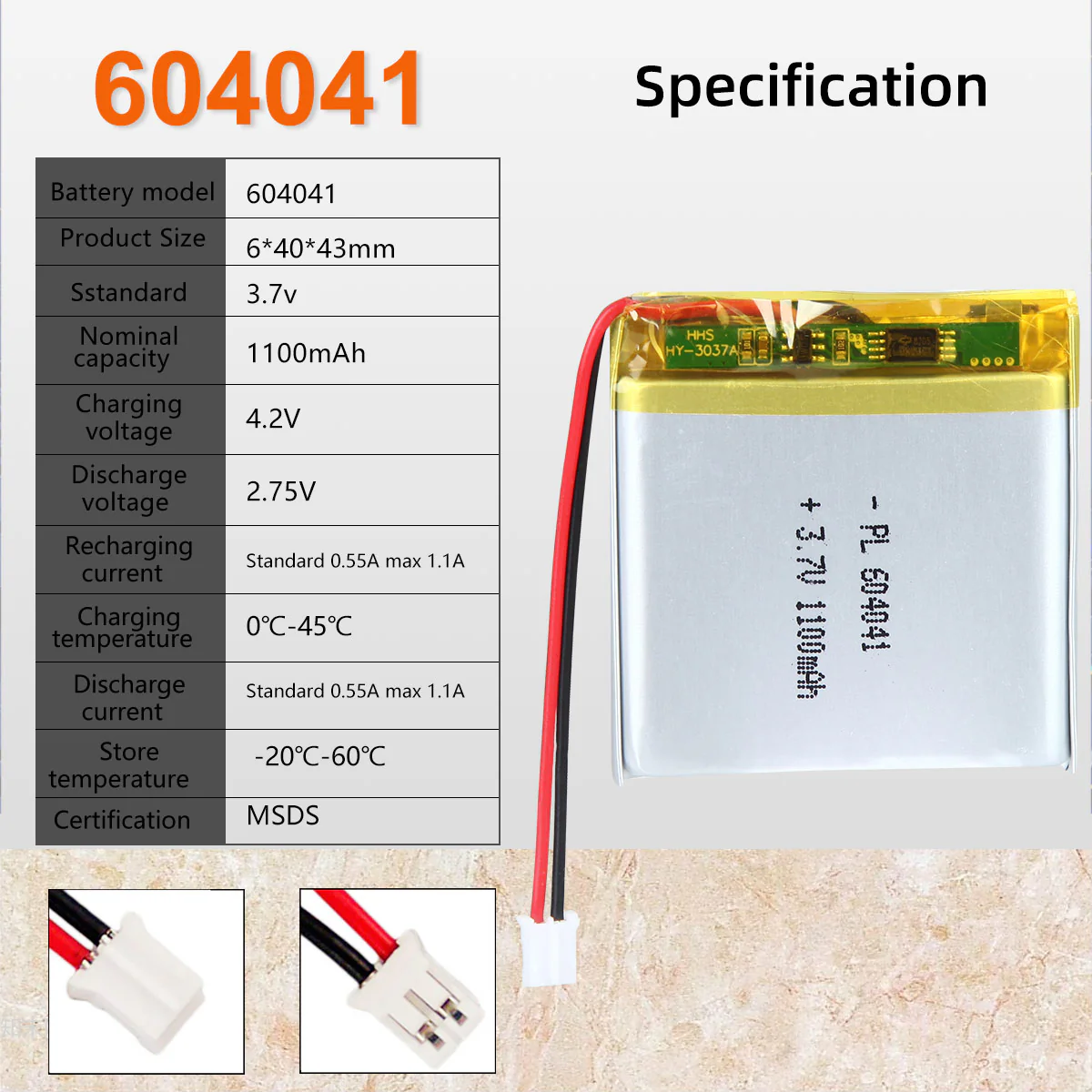 3.7V 1100mAh 604041 Rechargeable Lithium Polymer Battery - Image 6