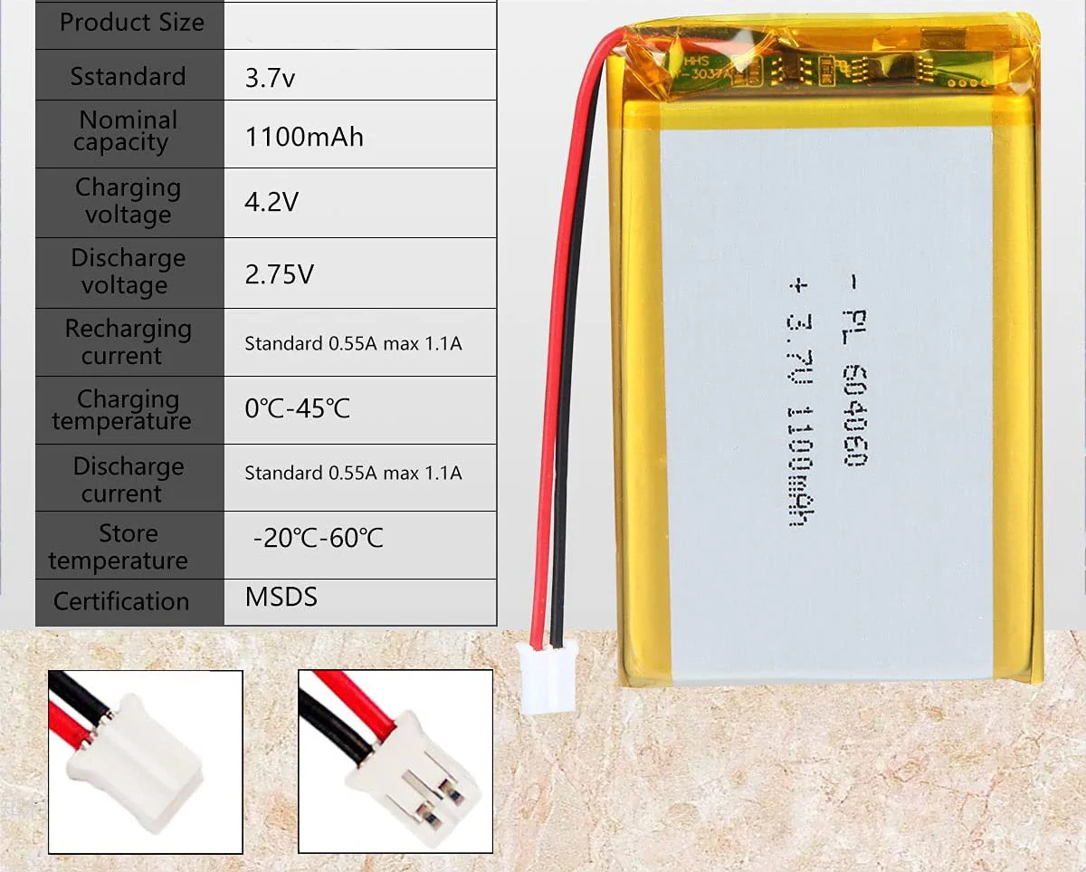 3.7V 1100mAh 604060 Rechargeable Lithium Polymer Battery - Image 2