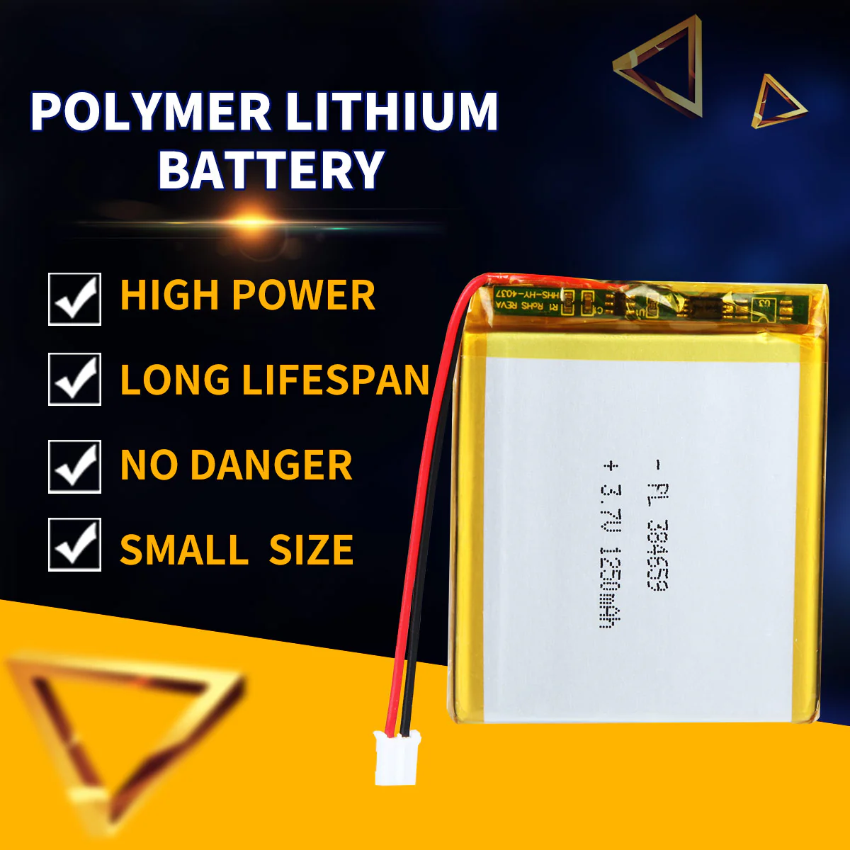 3.7V 1250mAh 384659 Rechargeable Lithium Polymer Battery - Image 2