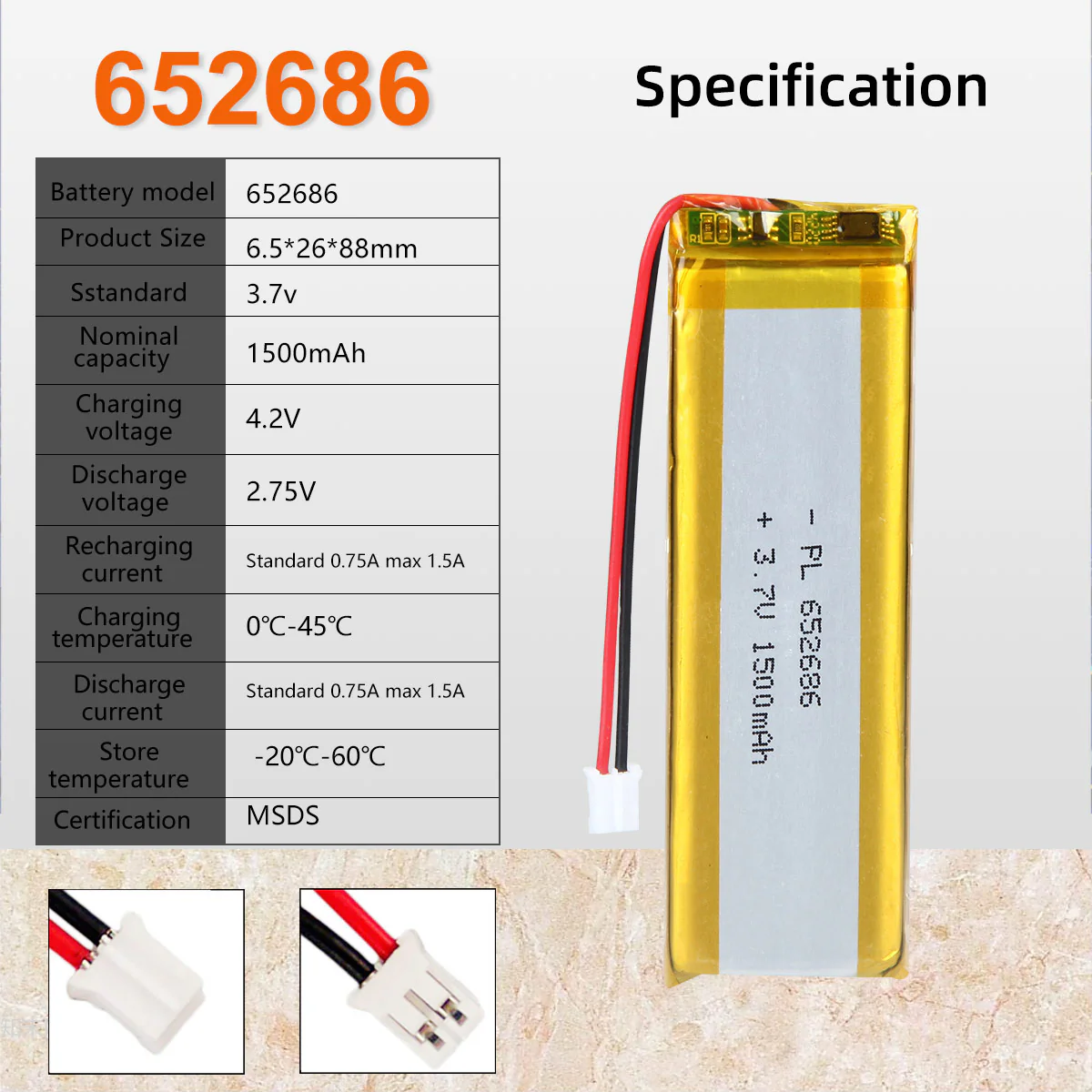 3.7V 1500mAh 652686 Rechargeable Lithium Polymer Battery - Image 6