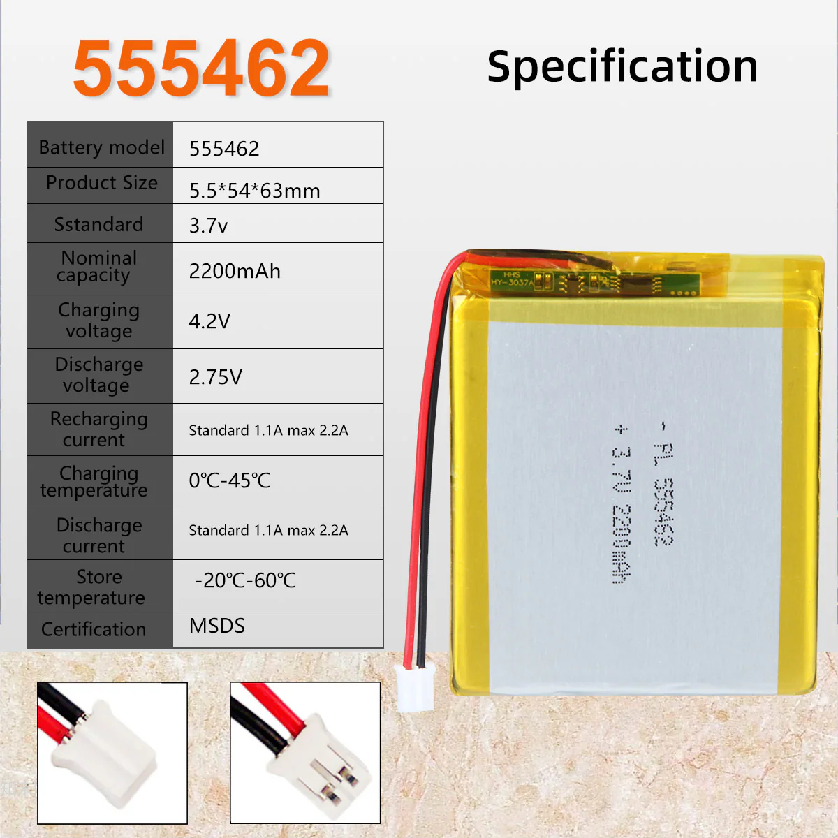 3.7V 2200mAh 555462 Rechargeable Lithium Polymer Battery - Image 6