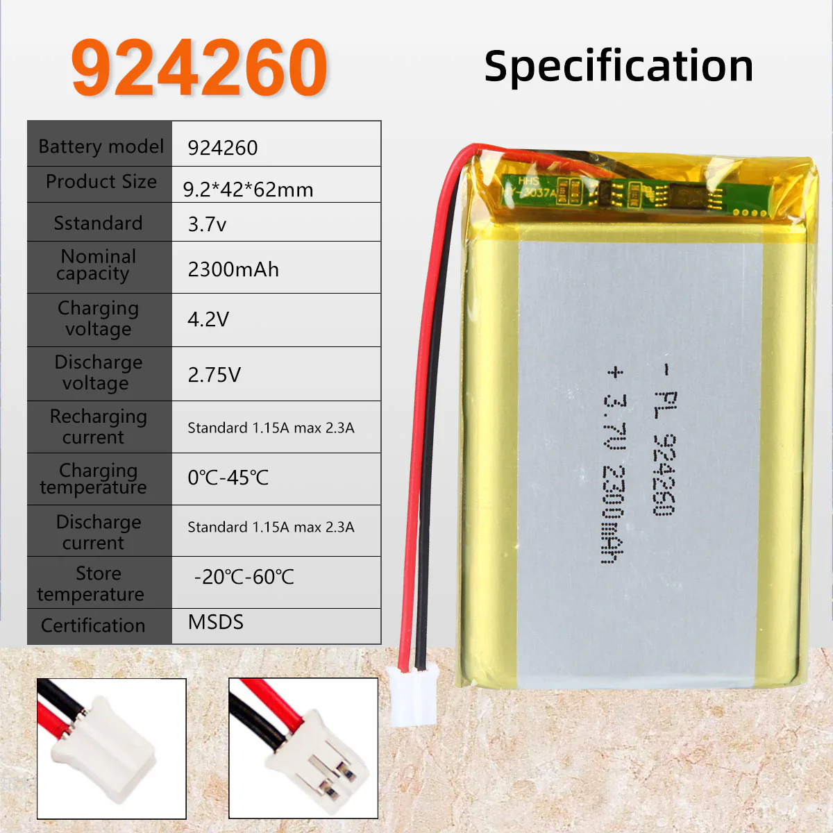 3.7V 2300mAh 924260 Rechargeable Lithium Polymer Battery - Image 6