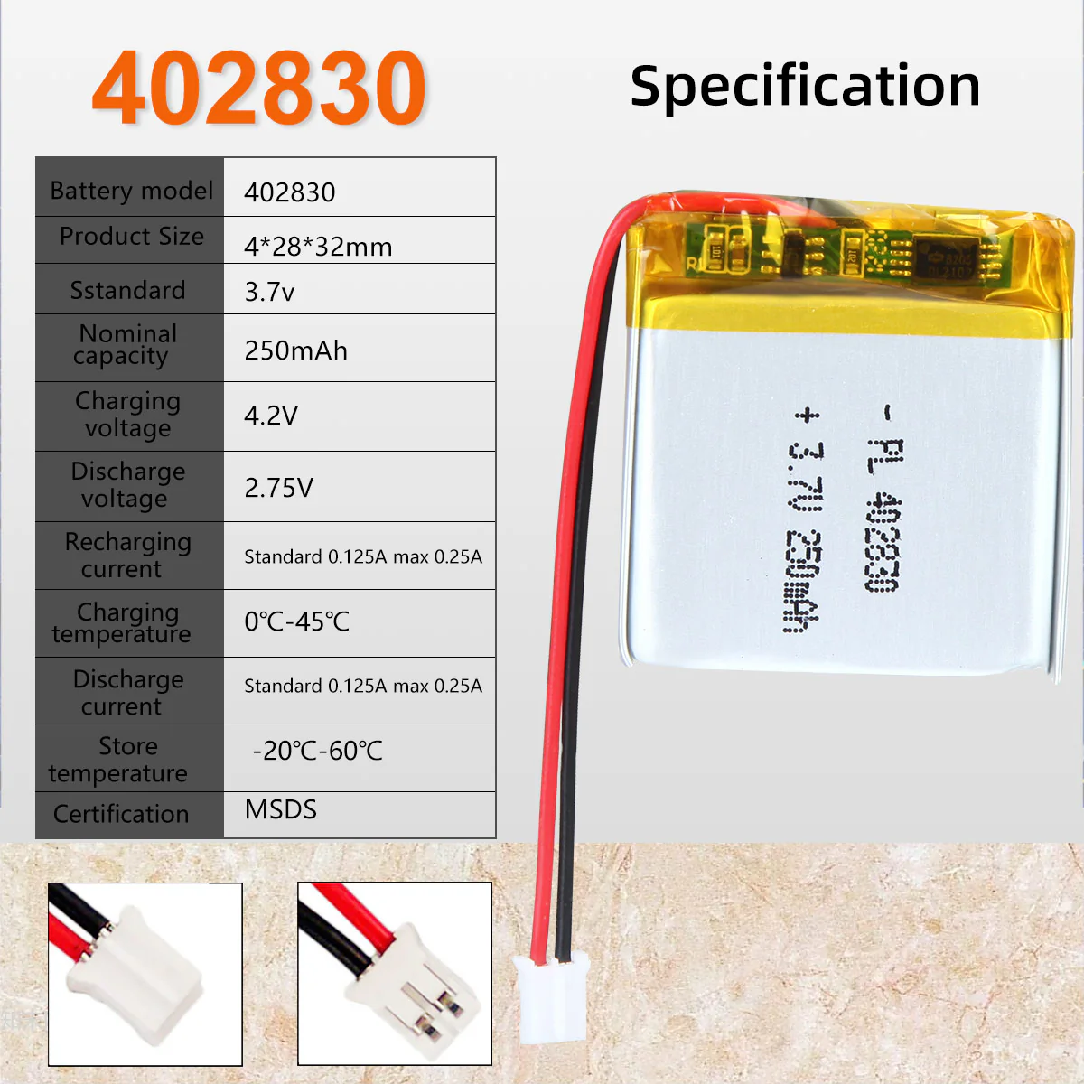 3.7V 250mAh 402830 Rechargeable Lithium Polymer Battery - Image 6