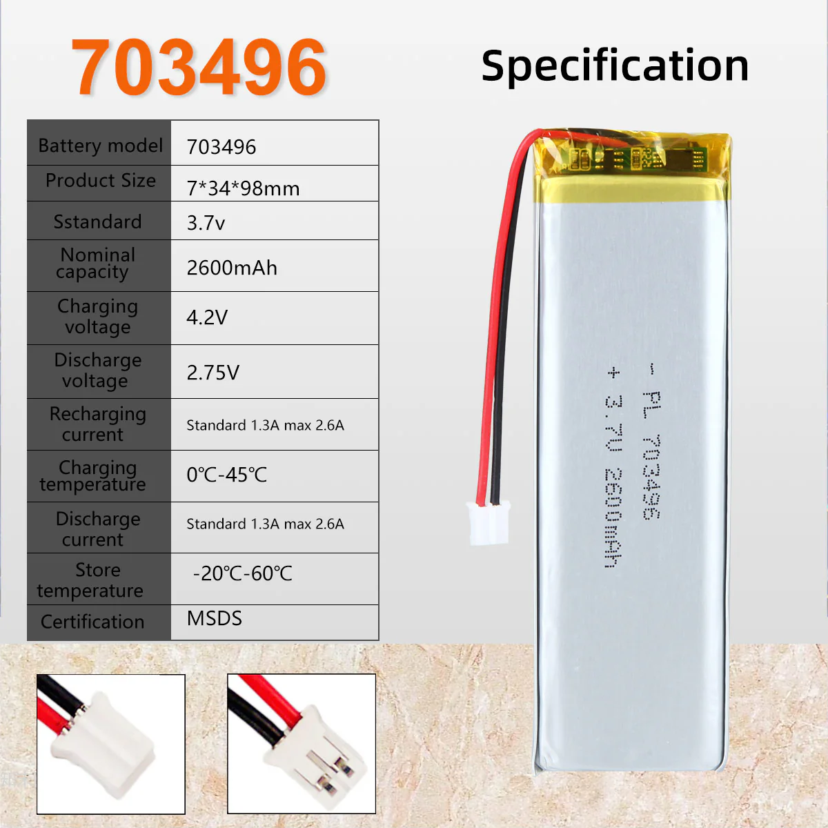 3.7V 2600mAh 703496 Rechargeable Lithium Polymer Battery - Image 6