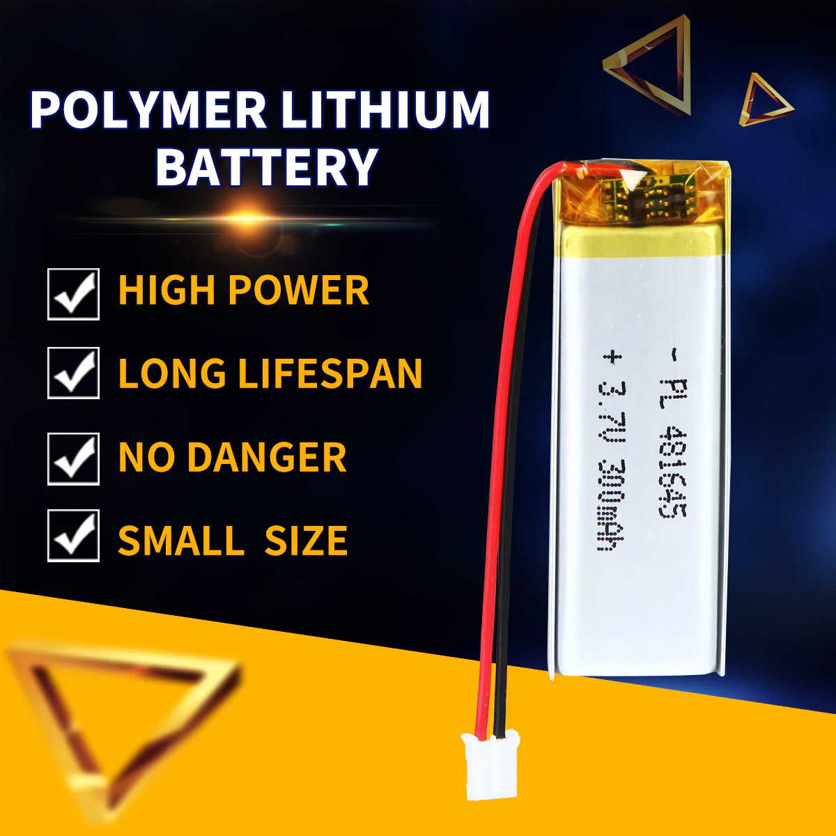 3.7V 300mAh 481645 Rechargeable Lithium Polymer Battery - Image 2