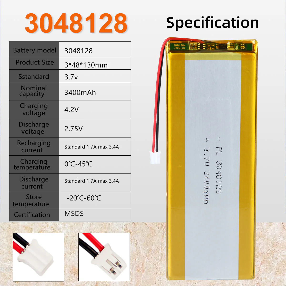 3.7V 3400mAh 3048128 Rechargeable Lithium Polymer Battery - Image 6