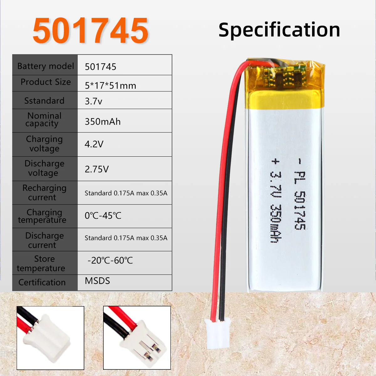 3.7V 350mAh 501745 Rechargeable Lithium Polymer Battery - Image 4