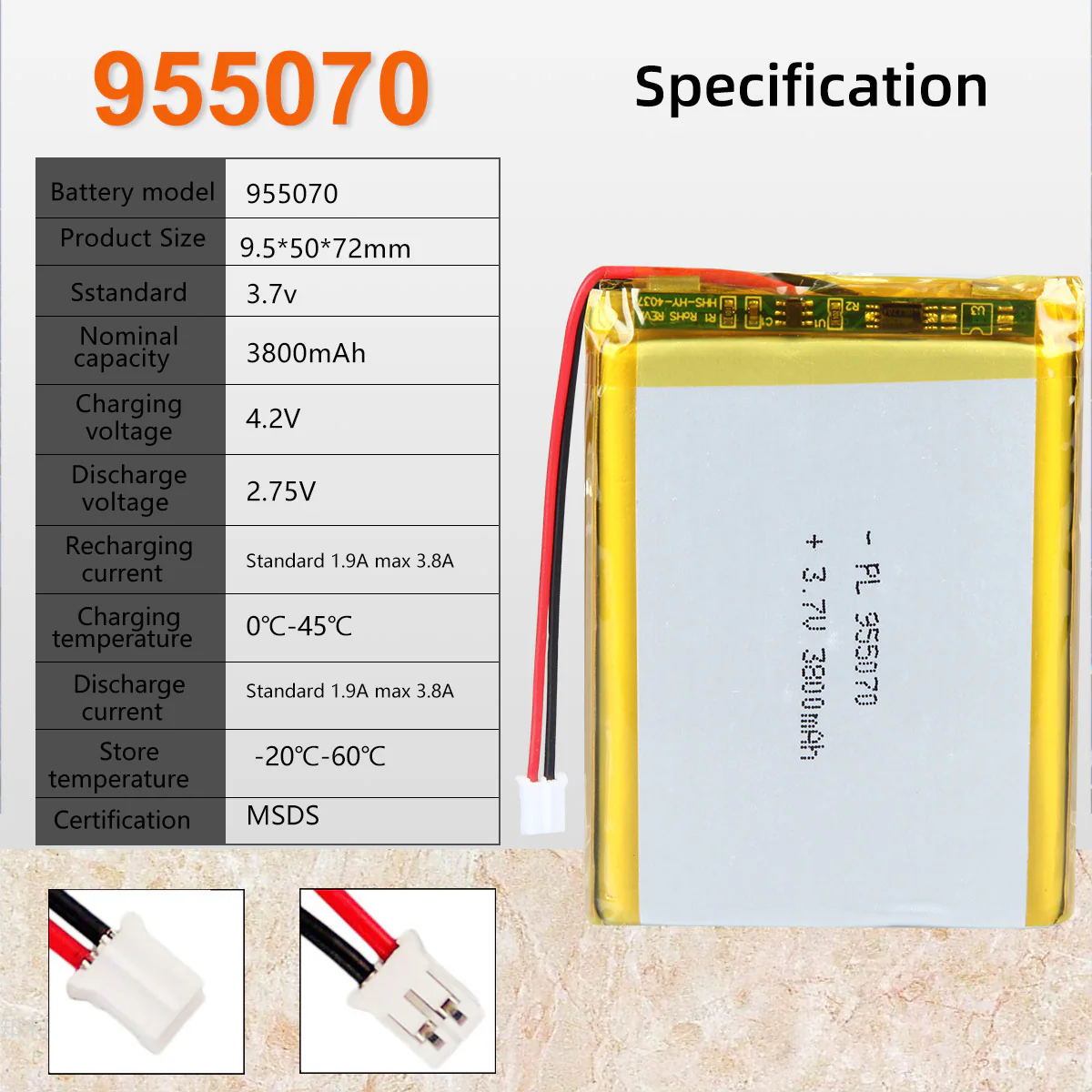 3.7V 3800mAh 955070 Rechargeable Lithium Polymer Battery - Image 6