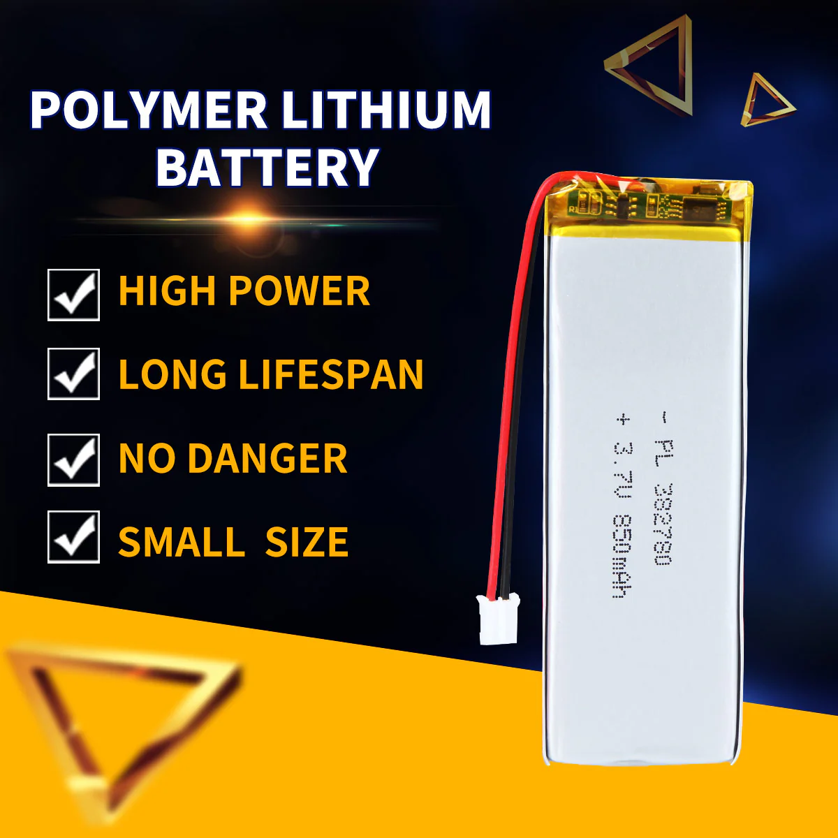 3.7V 382780 850mAh Rechargeable Lithium Polymer Battery - Image 2