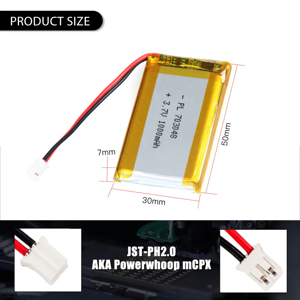 3.7V 703048 1000mAh Rechargeable Lithium Polymer Battery - Image 6