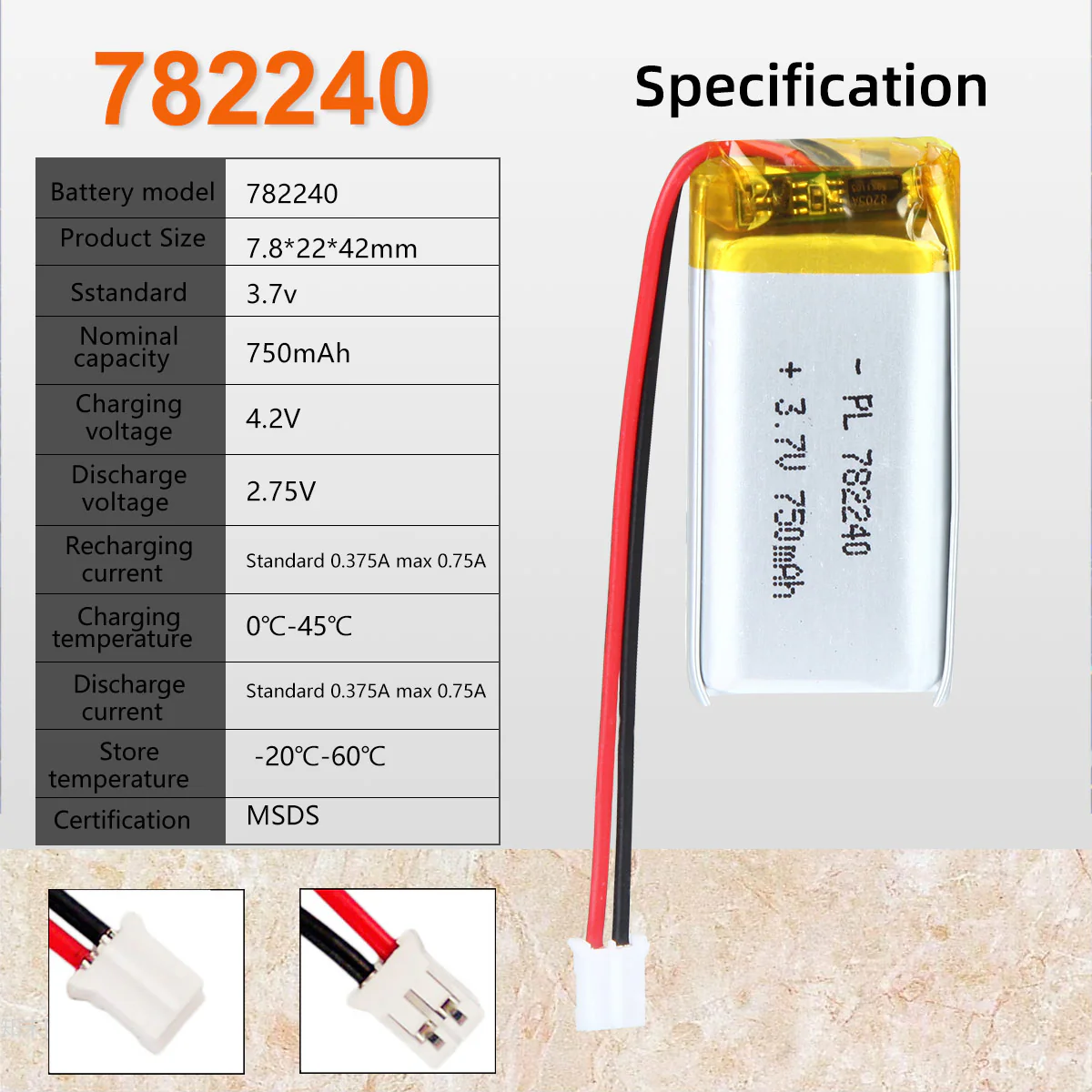 3.7V 750mAh 782240 Rechargeable Lithium Polymer Battery - Image 6