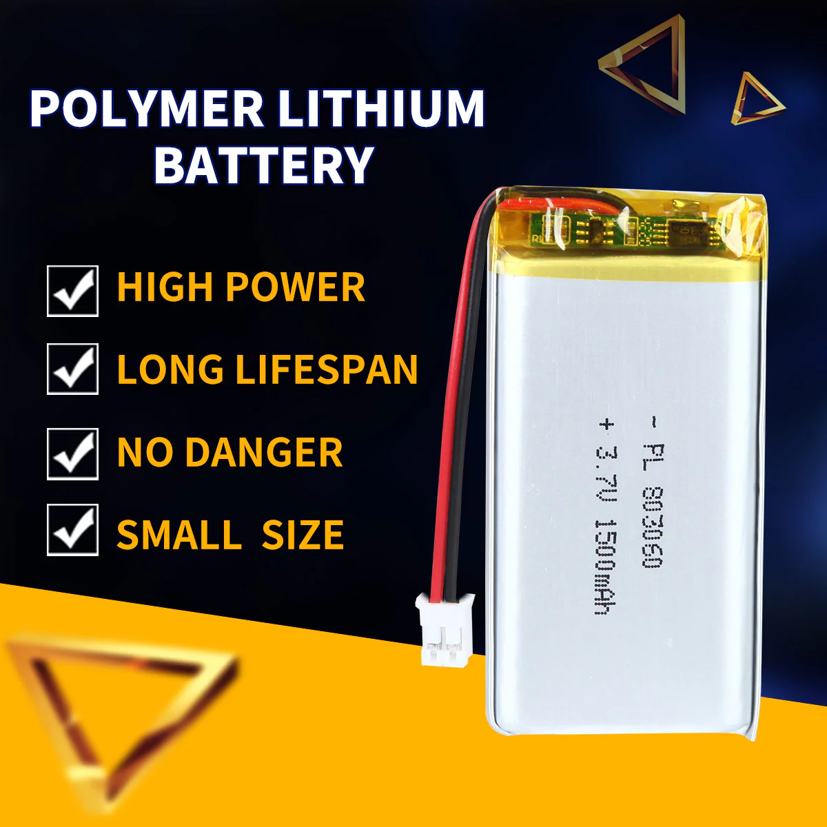 3.7V 803060 1500mAh Rechargeable Lithium Polymer Battery - Image 2