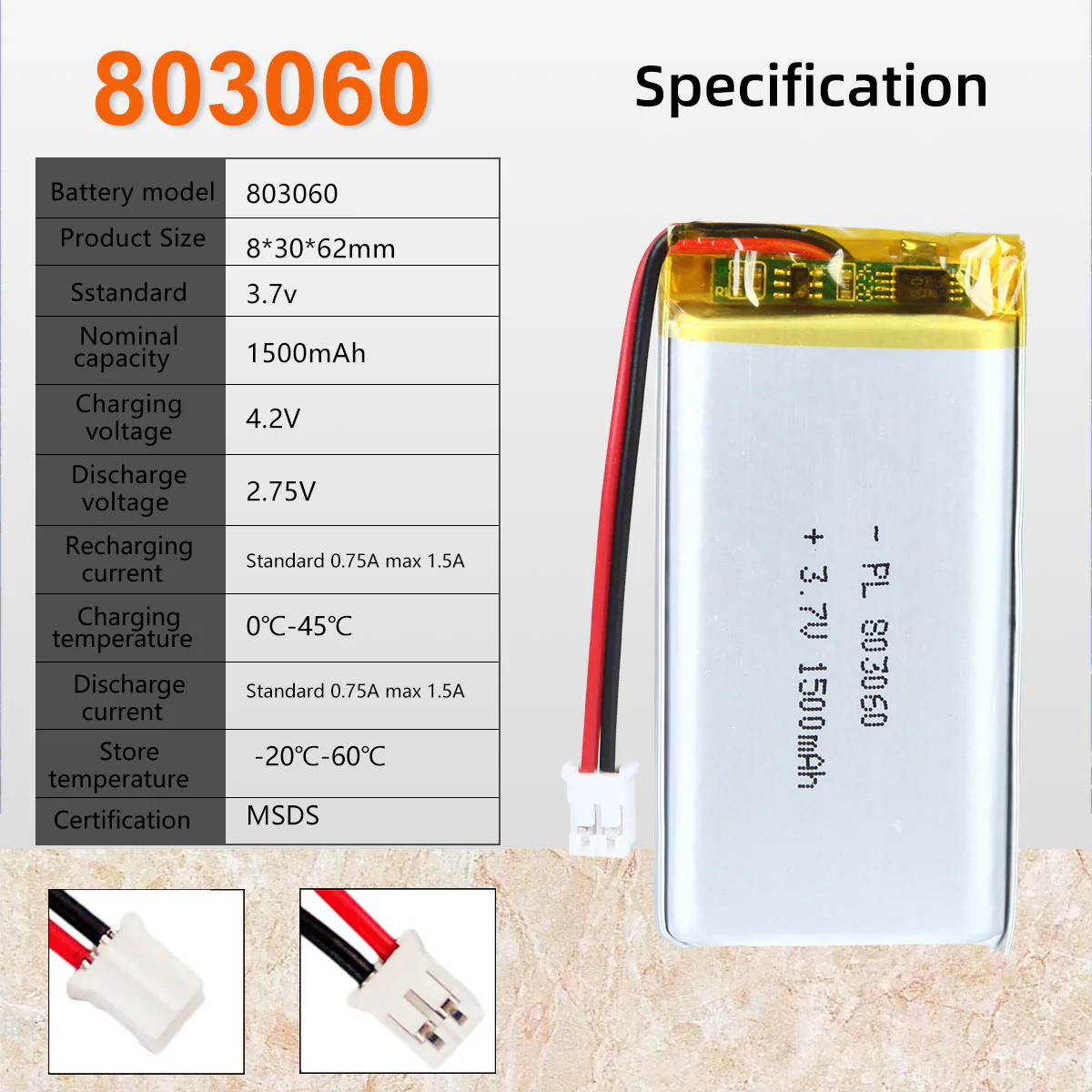 3.7V 803060 1500mAh Rechargeable Lithium Polymer Battery - Image 6