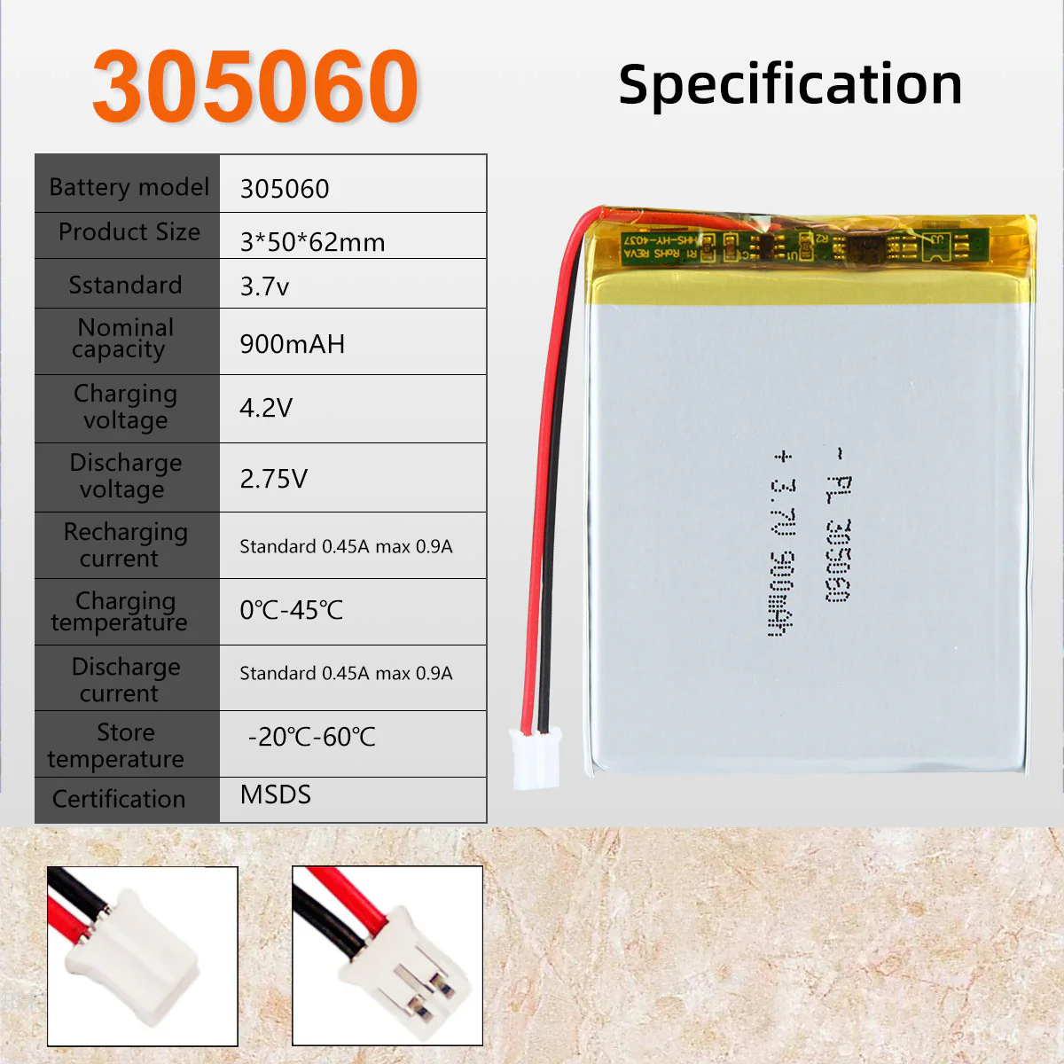 3.7V 900mAh 305060 Rechargeable Lithium Polymer Battery - Image 6