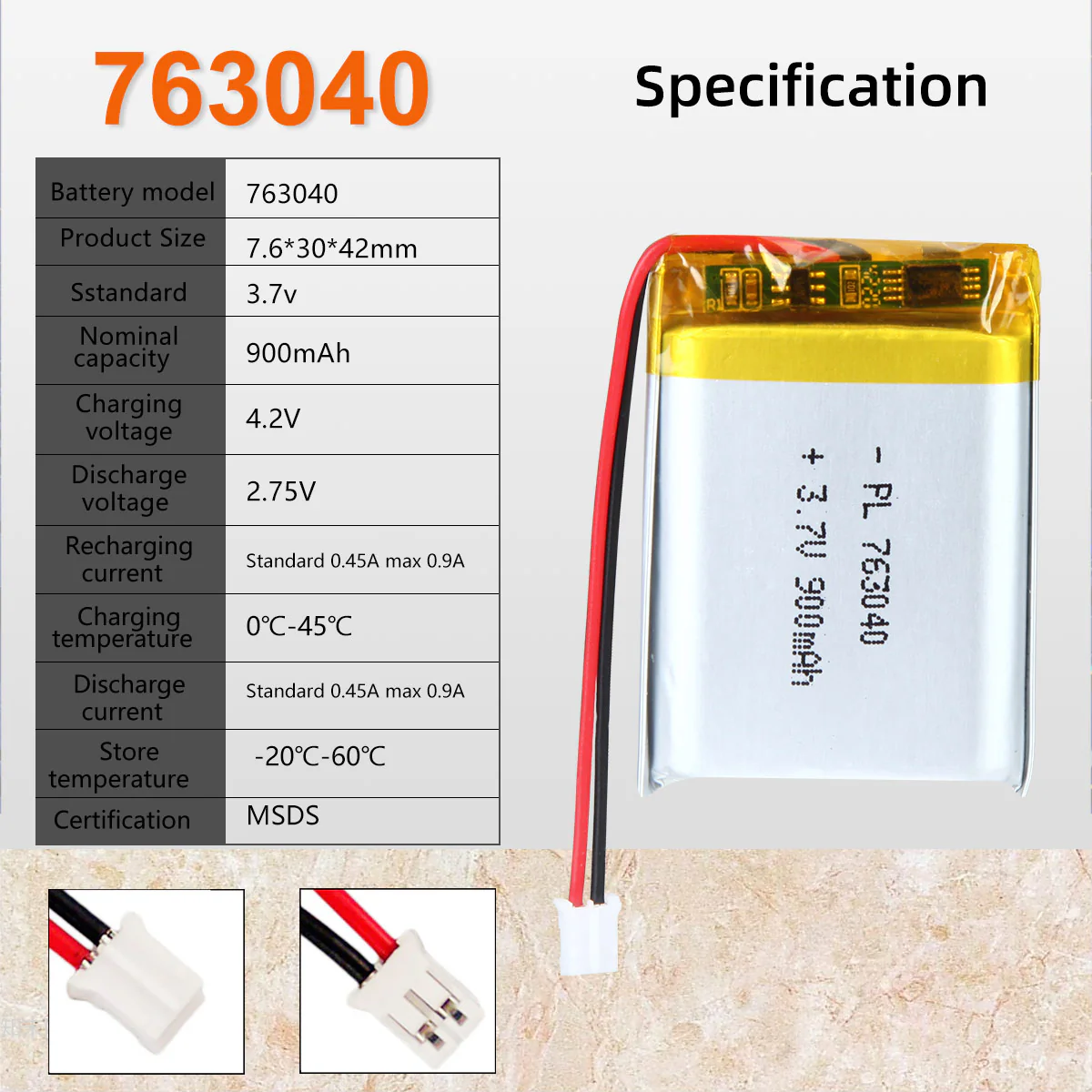 3.7V 900mAh 763040 Rechargeable Lithium Polymer Battery - Image 6